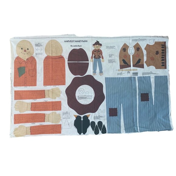 Scarecrow "Harvest Handyman" Fabric Panel by Leslie Beck Cut & Sew Crafts Vtg - Picture 1 of 7